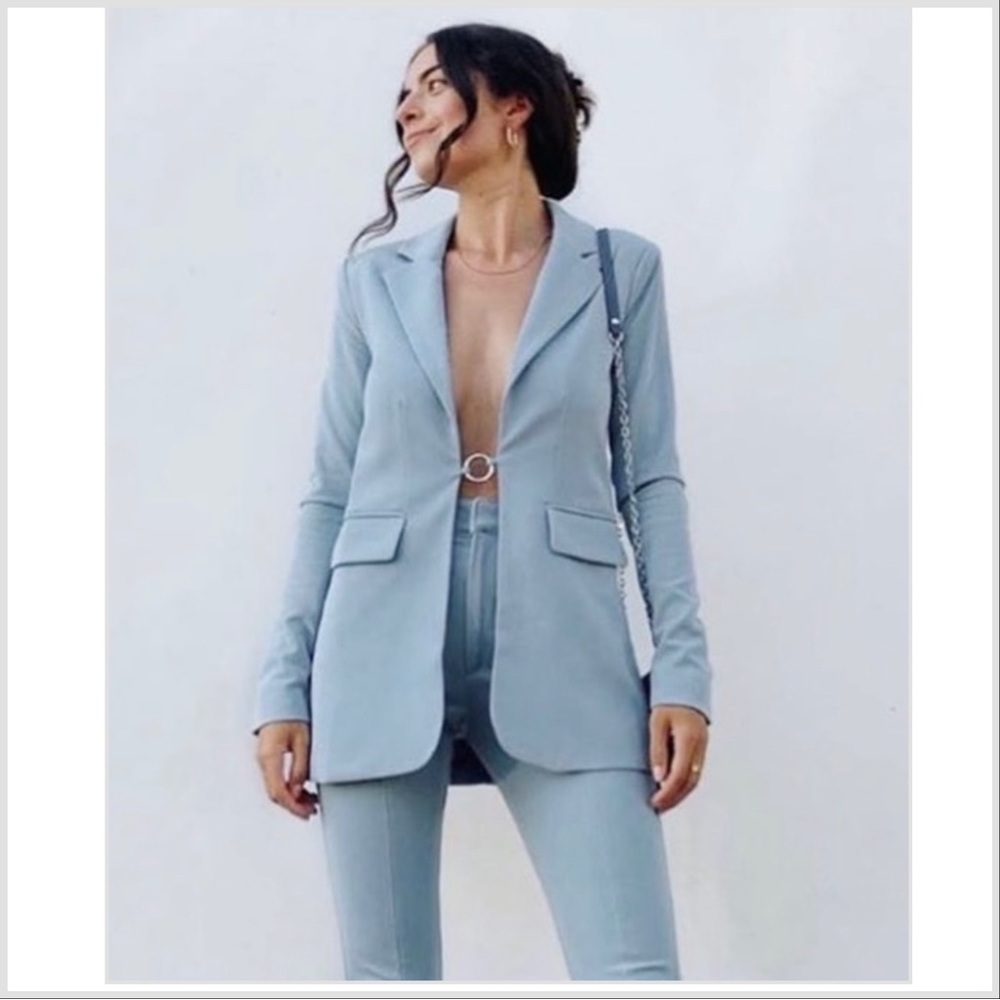 031 Danielle Bernstein NWT Baby Blue O-Ring Blazer